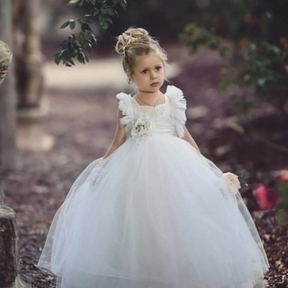 Dollcake White Embellished Bridal Gown with Flutter Cap Sleeves